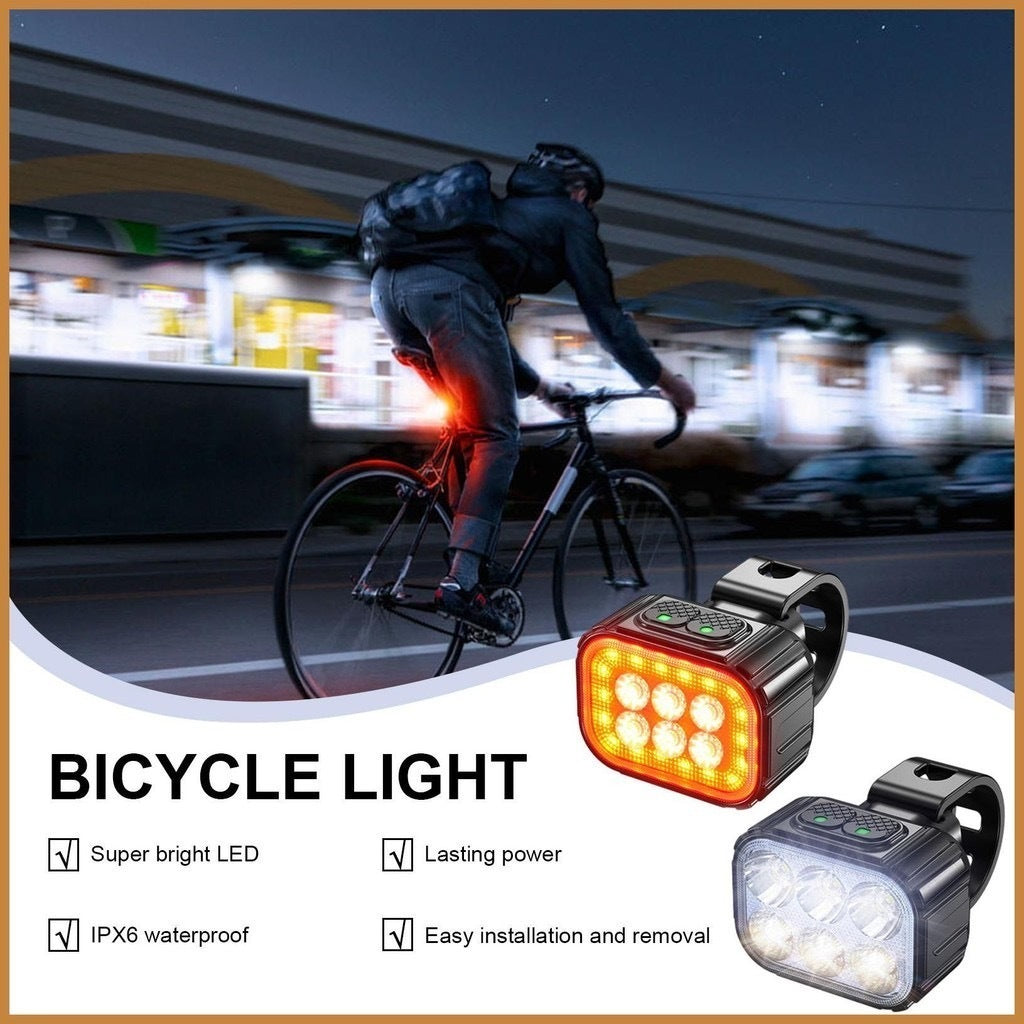 Kit Farol + Lanterna Traseira Bike 6 Led Recarregável USB EC6906