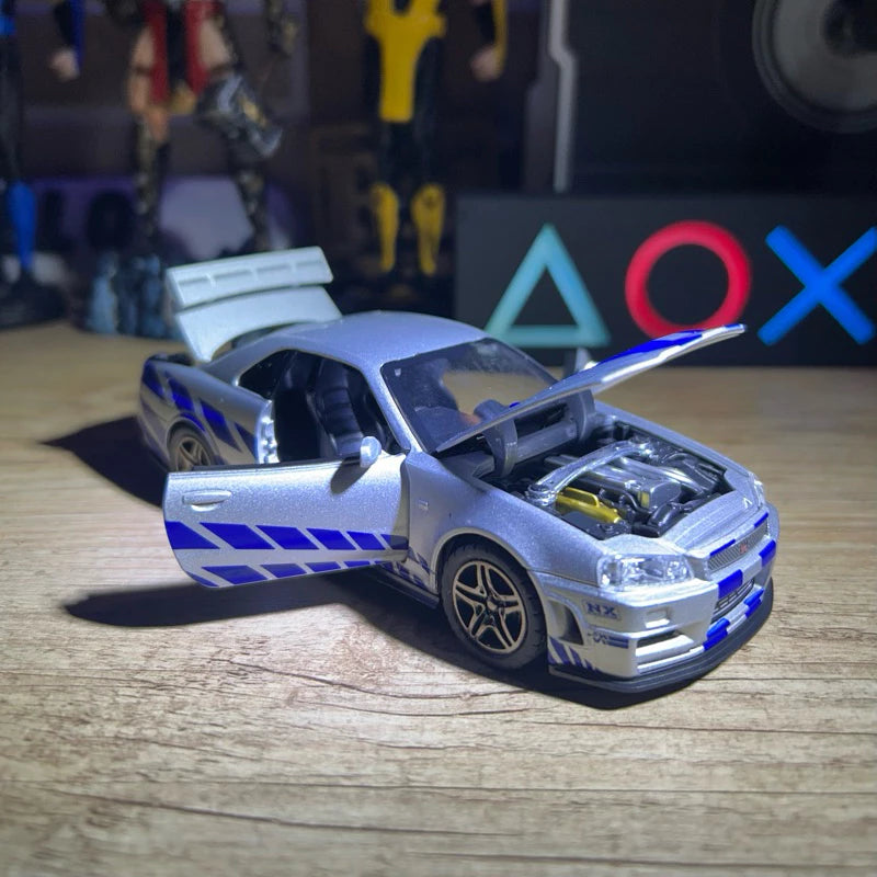 Nissan GTR R34 1:32 Diecast Liga Som Luz Portas Abríveis | AMZ Para Você