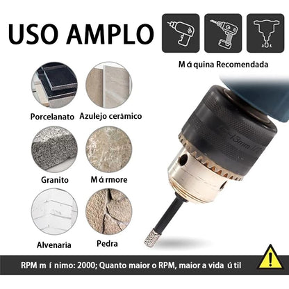 Broca Diamantada Multiuso - KIT com 7 Brocas (5/6/8/10/12/14/16mm)