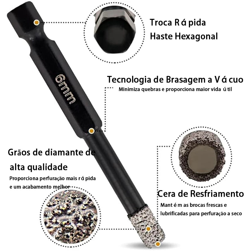 Broca Diamantada Multiuso - KIT com 7 Brocas (5/6/8/10/12/14/16mm)