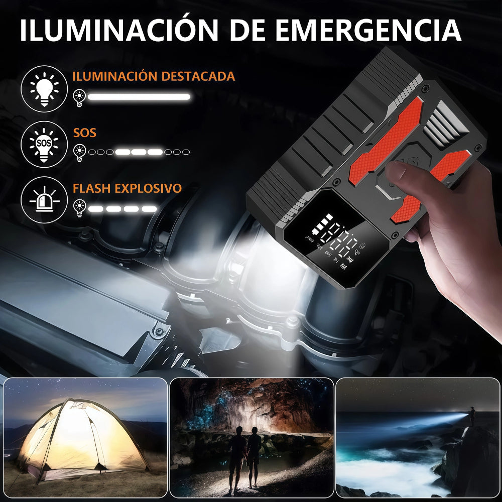 Auxiliar Partida, Bateria 4 em 1 + Compressor Ar 150 PSI com LED - AMZ