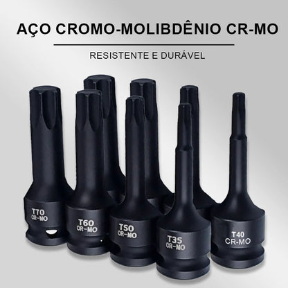Kit Jogo Soquete Impacto Torx 30 À 70 - 1/2'' 8 Peças T30-T80