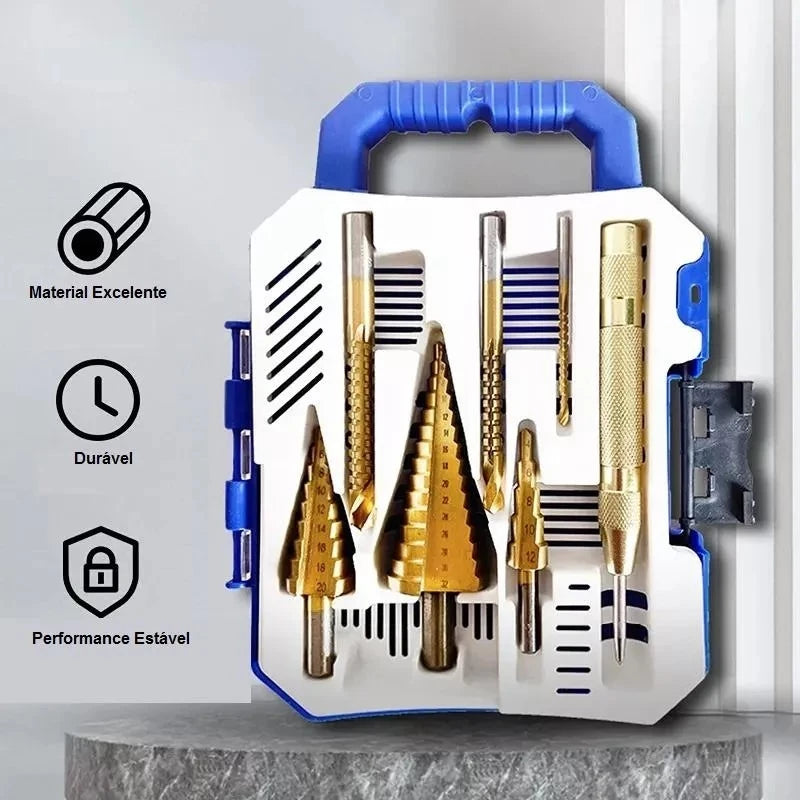 Kit 7 Brocas Escalonada Aço Titânio