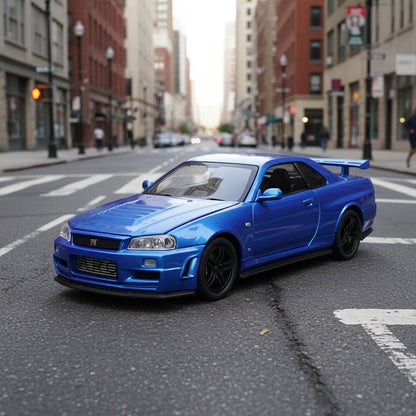 Nissan GTR R34 1:32 Diecast Liga Som Luz Portas Abríveis | AMZ Para Você