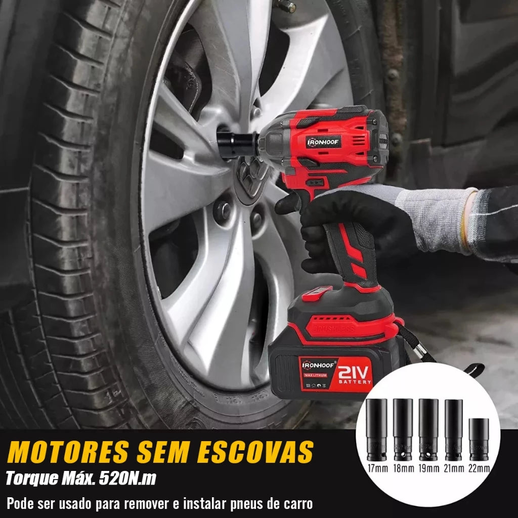 Chave de Impacto Com Led 520 N·m 21V - Chave Torque 2 Bateria