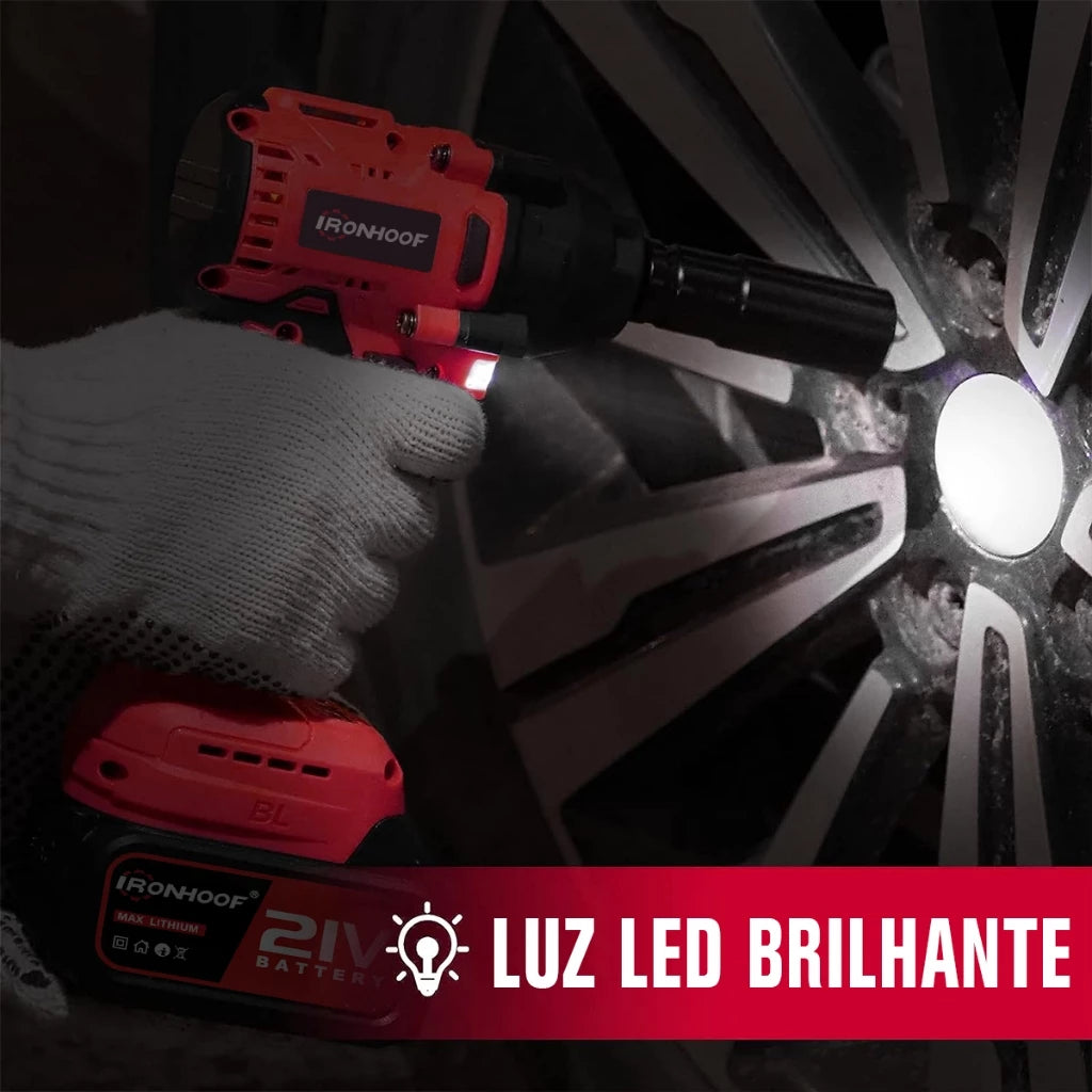 Chave de Impacto Com Led 520 N·m 21V - Chave Torque 2 Bateria