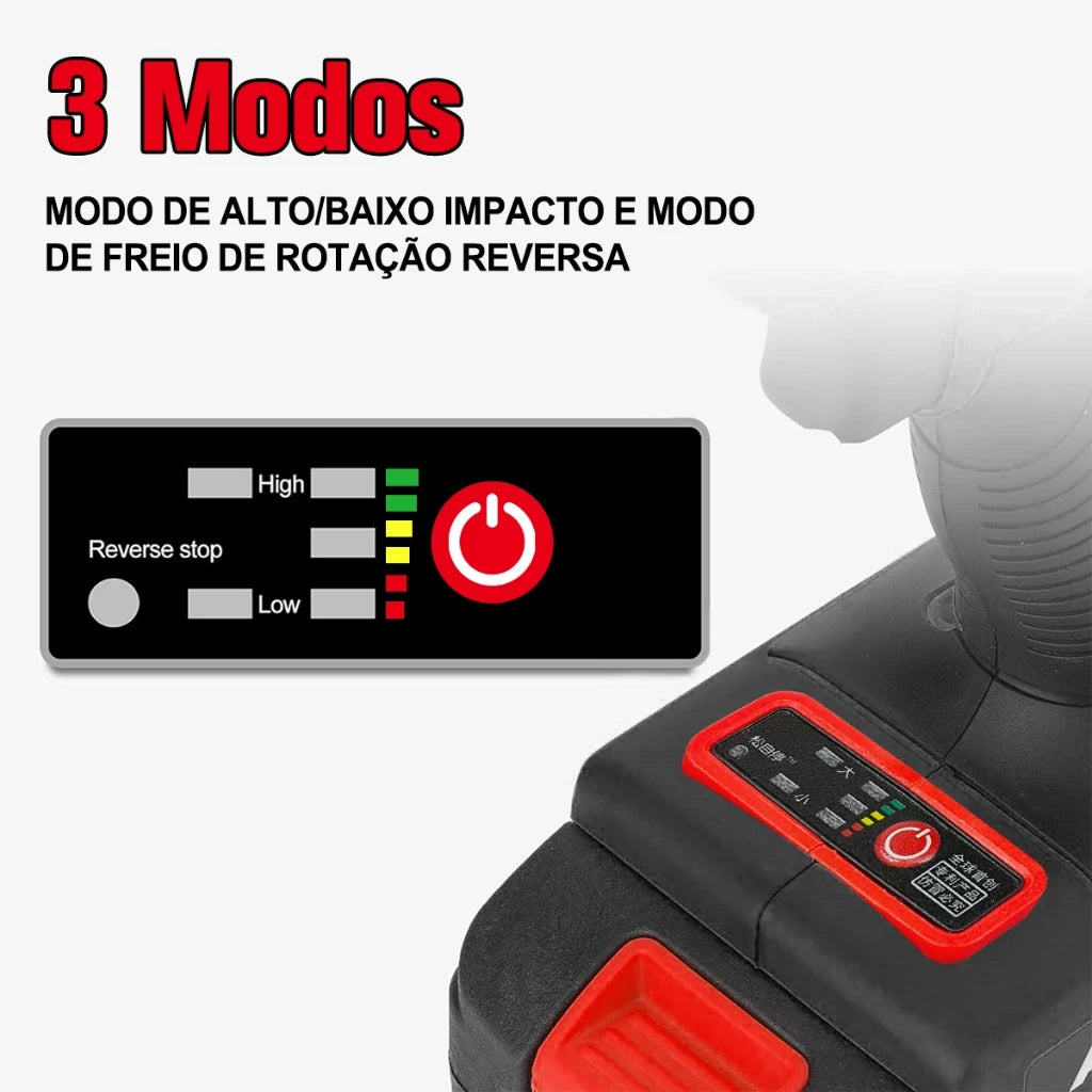 Chave de Impacto Com Led 520 N·m 21V - Chave Torque 2 Bateria