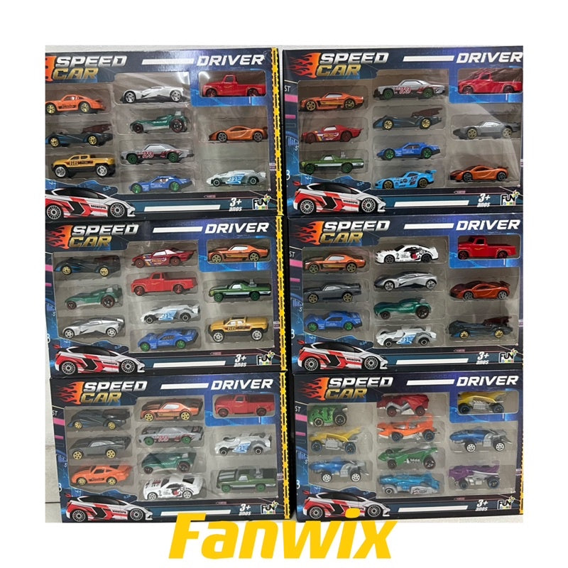 Kit 8 Hot Cars Miniaturas Metal Colecionáveis Cores Variadas - Fanwix AMZ