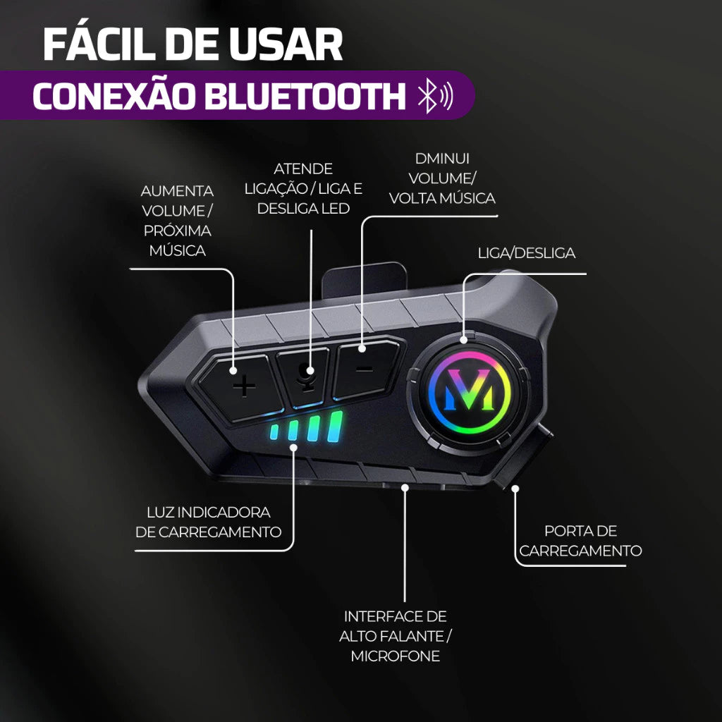 Fone de Ouvido para Capacete - Chamadas Mãos Livres