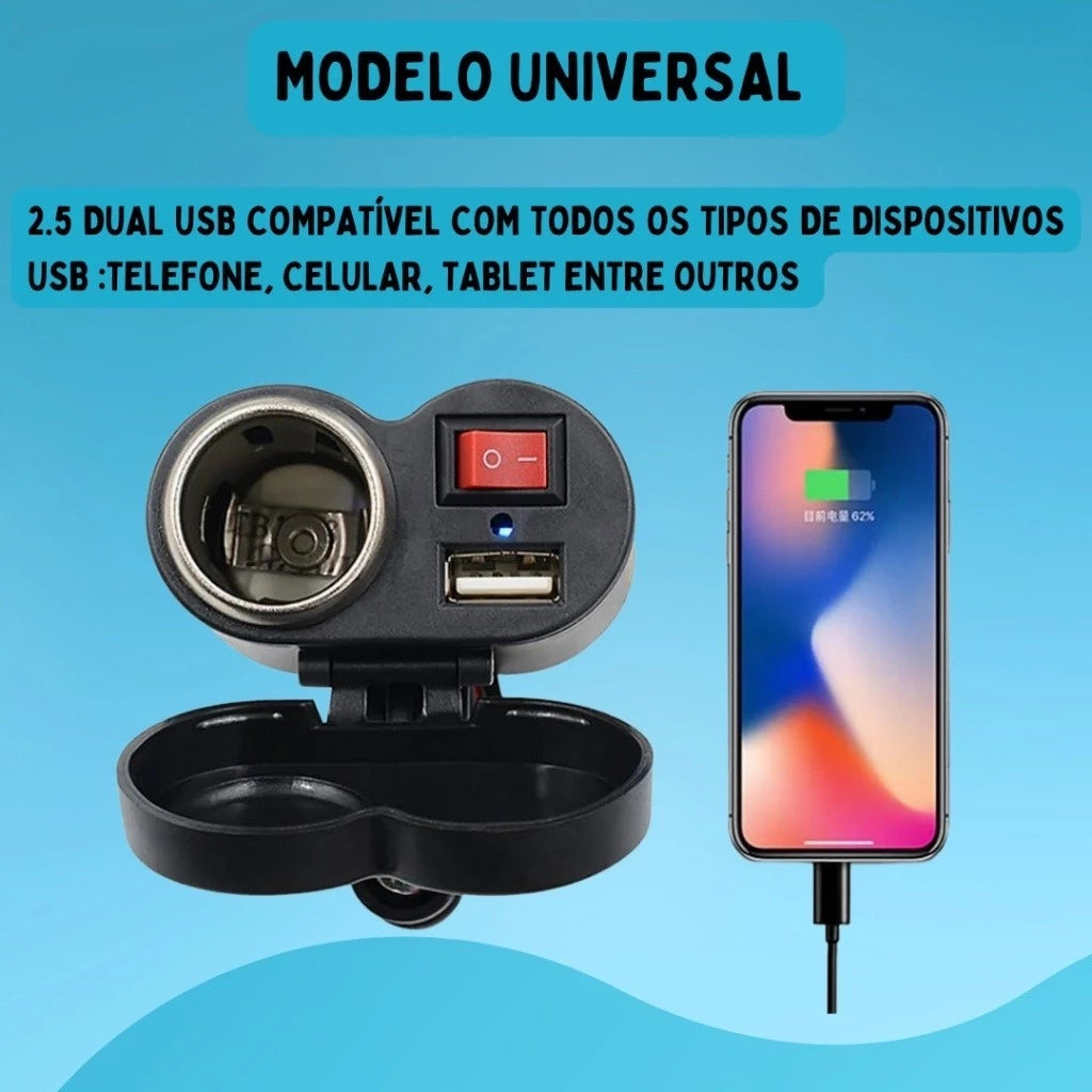 Carregador de Celular USB Turbo para Motos