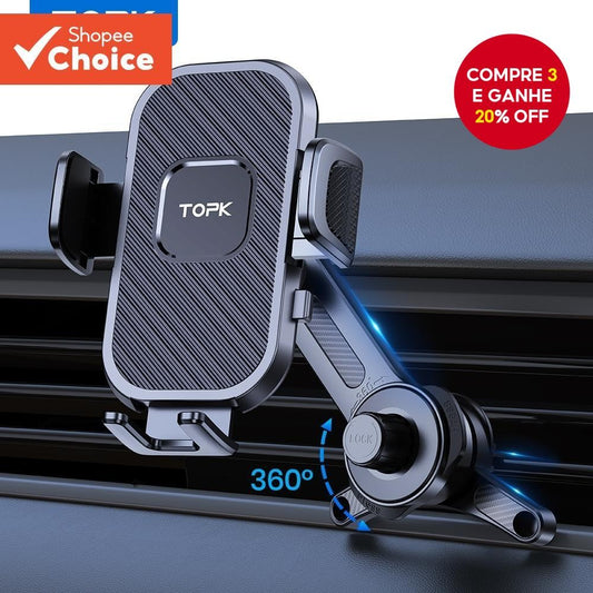 Suporte Telefone Carro TOPK Braçadeira Larga Gancho Metal Ventilação