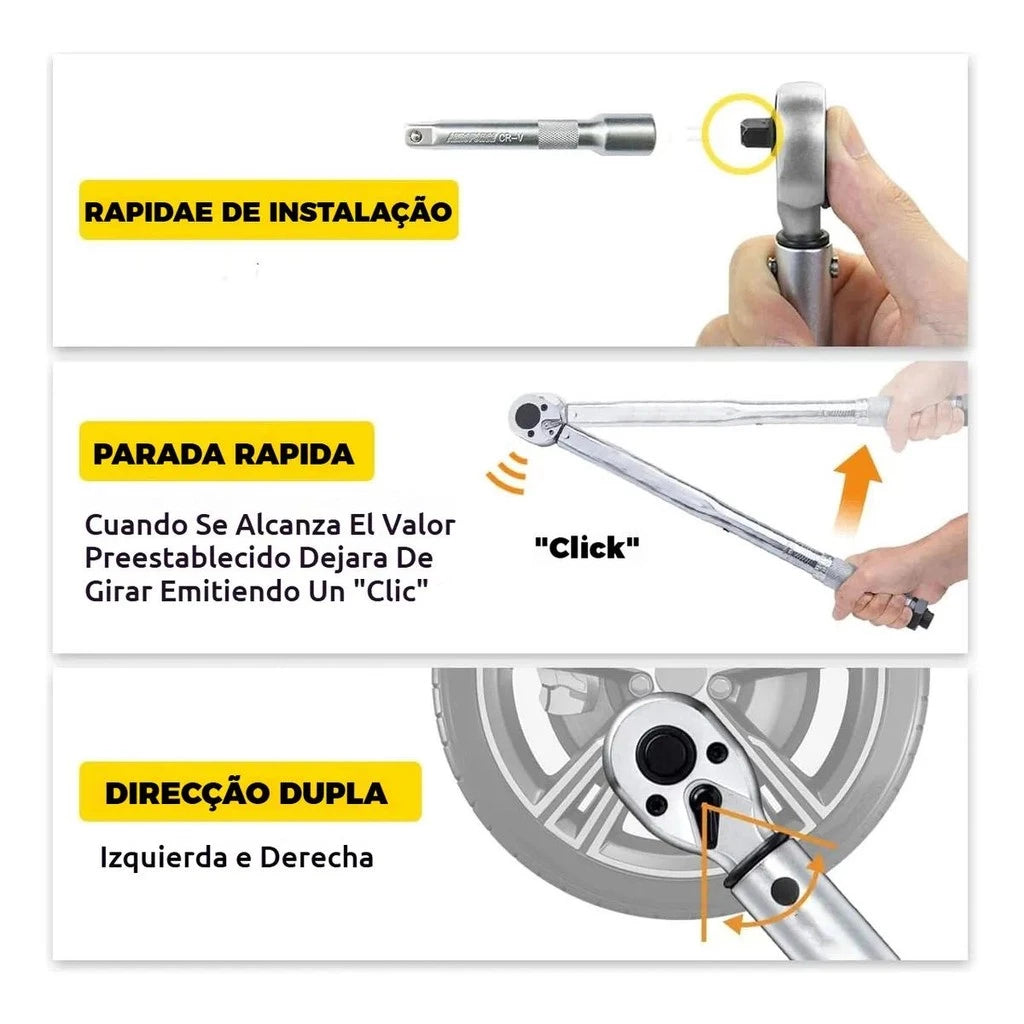 Torquímetro Estalo Click Para Soquete 1/2 pol 28-210 Nm 2,8 a 21Kg