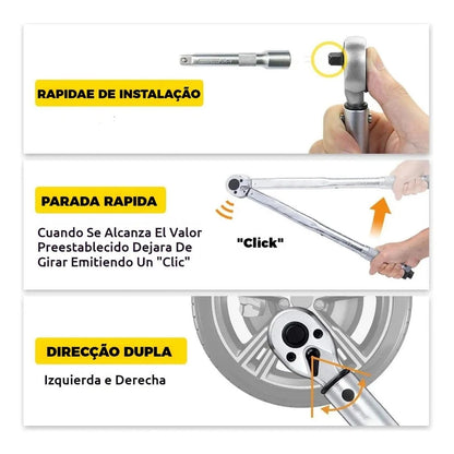 Torquímetro Estalo Click Para Soquete 1/2 pol 28-210 Nm 2,8 a 21Kg