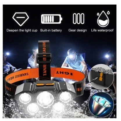 Lanterna Holofote de Cabeça 5 LED - Super Brilhante, Recarregável USB | AMZ